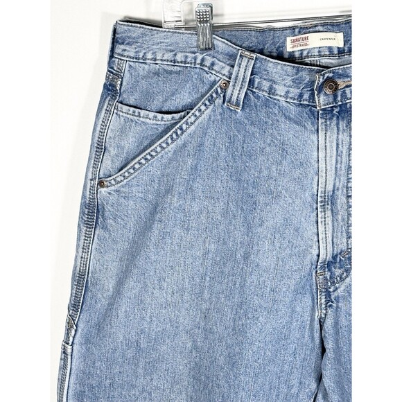 Levi Strauss Signature Carpenter Jeans Mens 38x32 Blue Denim Workwear Pants - Picture 5 of 16